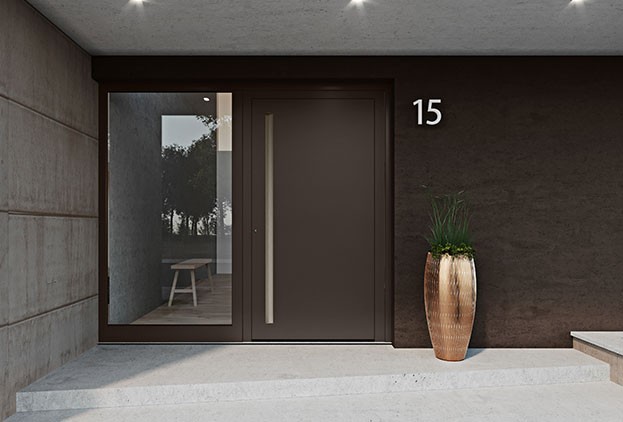 Porta d'ingresso in alluminio rivestita di marrone