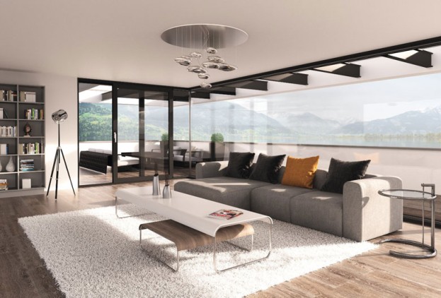 Porte-terrasse-vue-intérieure-salon-avec-baie-vitrée-et-porte-coulissante