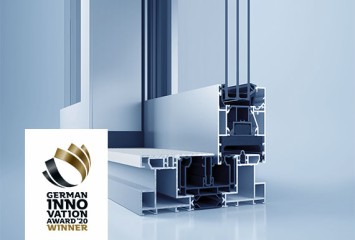 Schiebetueren-Terrassen Schiebetuer-Detailansicht Schnitt heroal S 65 mit German Design Award Logo